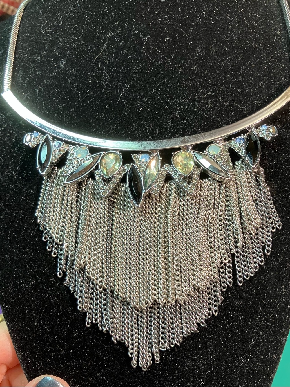 Simply Vera Vera Wang Statement Bib Crystal Fringe Pendant Silver Tone 14 Inch